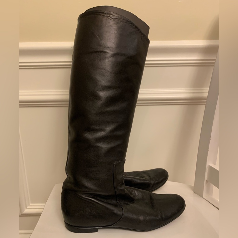 giuseppe zanotti NERO boots Tall flat black leather Vintage Italy Size 40 US 10 - Picture 11 of 14